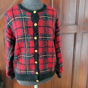 Vintage Robert Scott Ltd Plaid Mohair Blend Cardigan Sweater M